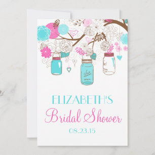 Roze en Blue Mason Jars Bridal Shower Kaart