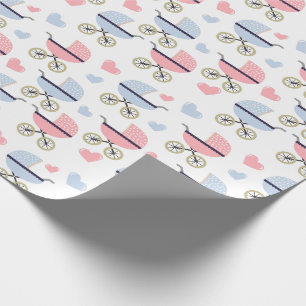 Roze en Blue Pram Pattern Baby shower Cadeaupapier