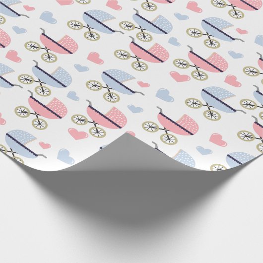 Roze en Blue Pram Pattern Baby shower Cadeaupapier (Hoek)