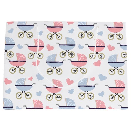 Roze en Blue Pram Pattern Baby shower Groot Cadeauzakje (Voorkant)