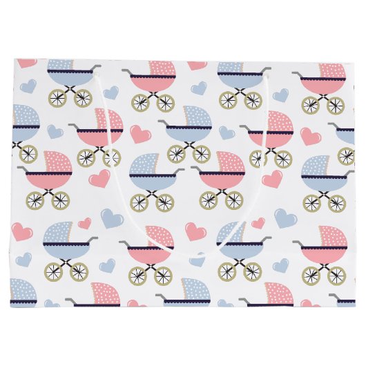 Roze en Blue Pram Pattern Baby shower Groot Cadeauzakje (Achterkant)