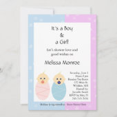 Roze en Blue Twins Baby shower Invitation Kaart (Voorkant)