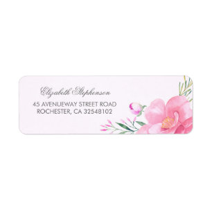 Roze en Blush Bloemen Waterverven Bruiloft Etiket