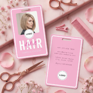 Roze en blush Salon Haarstylist Foto ID Badge