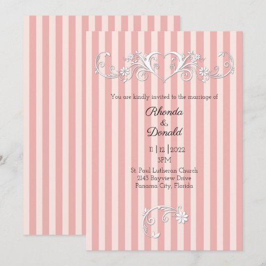 Roze en Blush Striped Modern Wedding Kaart (Voorkant / Achterkant)
