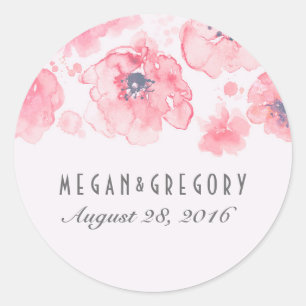 Roze en Blush Waterverf Flowers Weddenschap Ronde Sticker