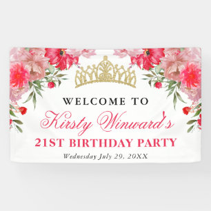 Roze en Blush Zomer Bloemen Verjaardag Spandoek