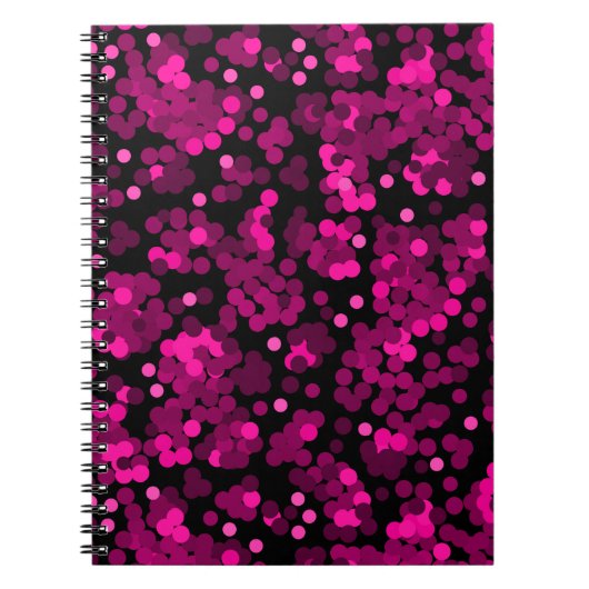 Roze en bordeaux polka dot confetti patroon notitieboek (Voorkant)