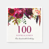 Roze en Bourgogne Boho Floral 100e verjaardag Servet (Voorkant)