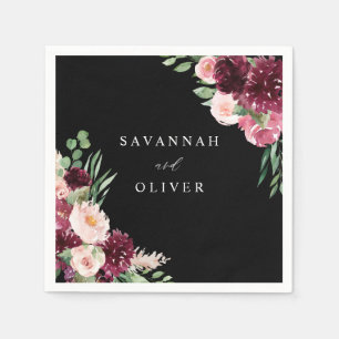 Roze en Bourgogne Floral 7 Naam - Black Napkins Servet