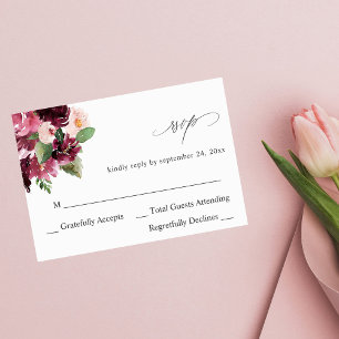 Roze en Bourgogne Floral 7 no Meal RSVP V2 Kaartje
