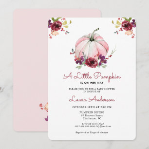 Roze en Bourgogne Floral Pumpkin Baby shower Kaart