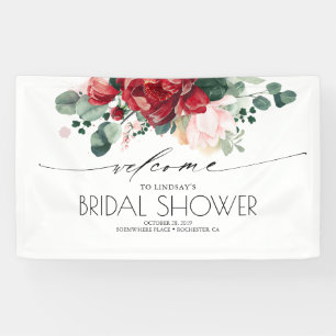 Roze en Bourgondische rode bloemige Vrijgezellenfe Spandoek