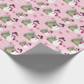 Roze en Bourgondische sneeuwman Cadeaupapier (Hoek)