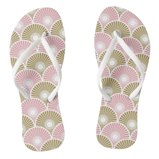 Roze en brass Chinees Semi Circle Wave Pattern Teenslippers (Voetbed)