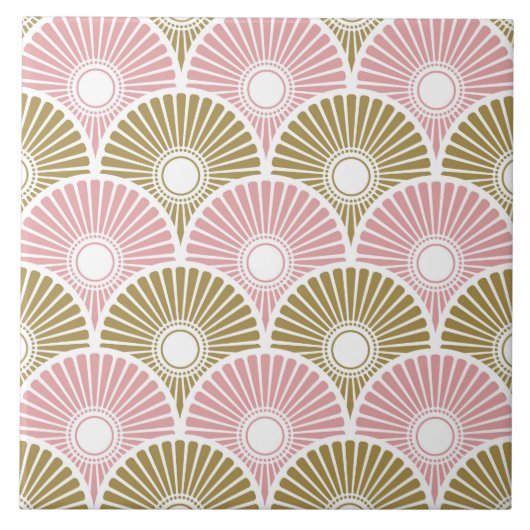 Roze en brass Chinees Semi Circle Wave Pattern Tegeltje (Voorkant)