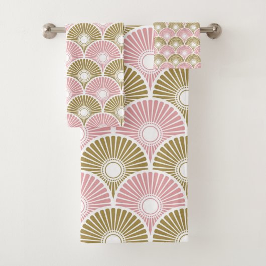 Roze en brass Semi Circle Wave Pattern Bad Handdoek (Insitu)