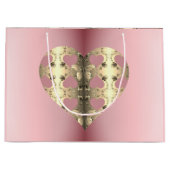 Roze en Bronze Roos Heart Valentijnsdag Groot Cadeauzakje (Voorkant)