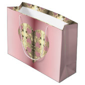 Roze en Bronze Roos Heart Valentijnsdag Groot Cadeauzakje (Achterkant Gekanteld)