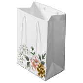 Roze en Bronzen Pioenbloemen en Confetti Stippen Medium Cadeauzakje (Voorkant Gekanteld)