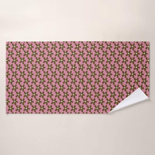 Roze en bruin 70s Retro Floral Design Pattern Badhanddoek (Badhanddoek)