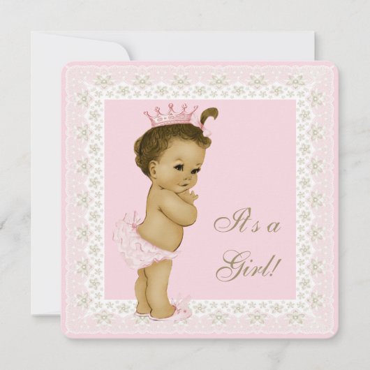 Roze en bruin Baby shower Kaart (Voorkant)