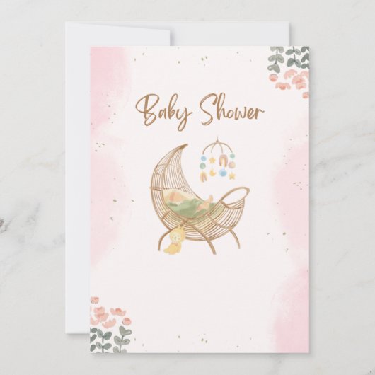 Roze en bruin baby shower uitnodiging Meisje (Achterkant)