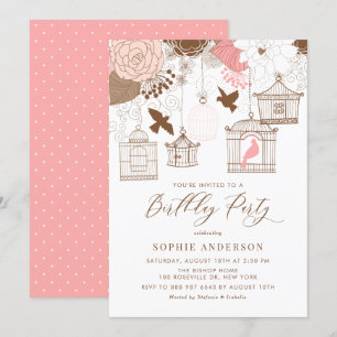 Roze en Bruin Birdcages Verjaardagsfeest Kaart