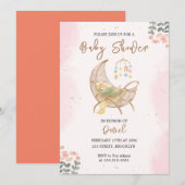 Roze en Bruin Cradle Baby shower Invitation Kaart (Voorkant / Achterkant)