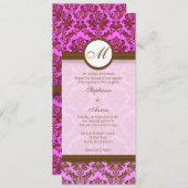 Roze en bruin Damask Monogram Wedding Uitnodiging (Voorkant / Achterkant)