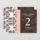Roze en bruin  Damask Trouwtafel Nummer Briefkaart (Voorkant / Achterkant)