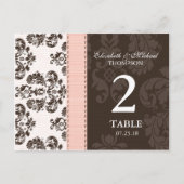 Roze en bruin  Damask Trouwtafel Nummer Briefkaart (Voorkant)