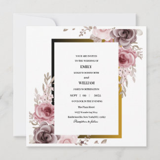 Roze en Bruin Elegante Roos Bloemige Bruiloft Save The Date