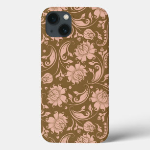 Roze en bruin Floral Pattern iPhone 13 Hoesje