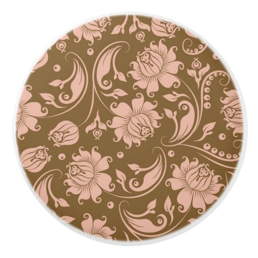 Roze en bruin Floral Pattern Keramische Knop (Voorkant)