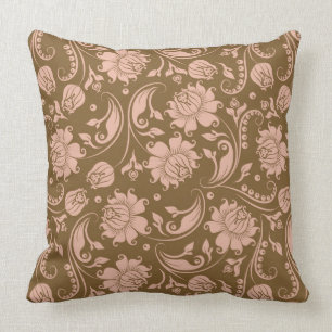 Roze en bruin Floral Pattern Kussen