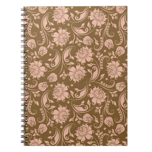 Roze en bruin Floral Pattern Notitieboek (Voorkant)