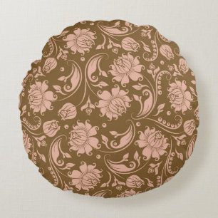 Roze en bruin Floral Pattern Rond Kussen