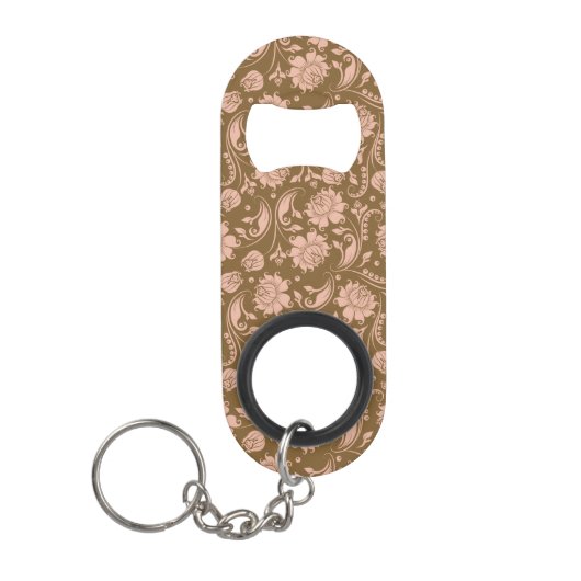 Roze en bruin Floral Pattern Sleutelhanger Flessenopener (Voorkant)