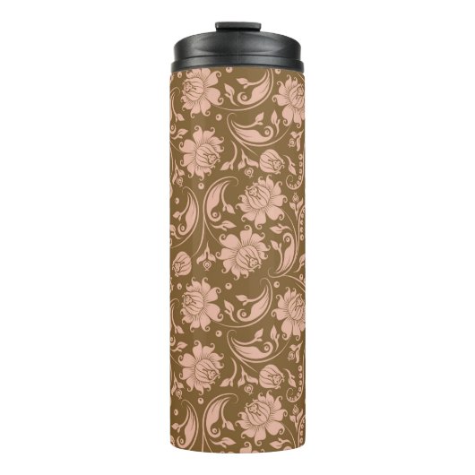 Roze en bruin Floral Pattern Thermosbeker (Voorkant)
