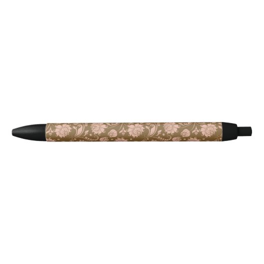 Roze en bruin Floral Pattern Zwarte Inkt Pen (Voorkant)