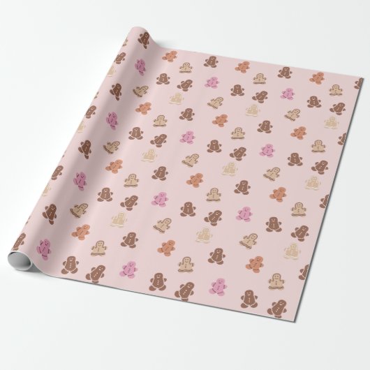 Roze en Bruin Gingerbread Mannen Roze Kerstmis Cadeaupapier (Uitgerold)