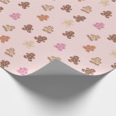 Roze en Bruin Gingerbread Mannen Roze Kerstmis Cadeaupapier (Hoek)