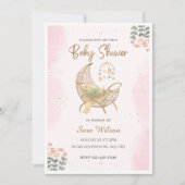 Roze en Bruin Illustratief Baby shower Uitnodiging (Voorkant)
