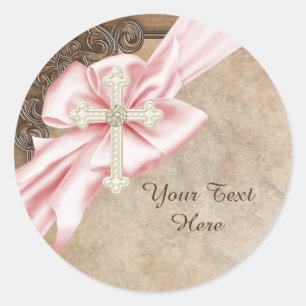 Roze en bruin kruis Christelijk Ronde Sticker