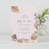 Roze en bruin Pampas Baby shower Kaart (Staand voorkant)