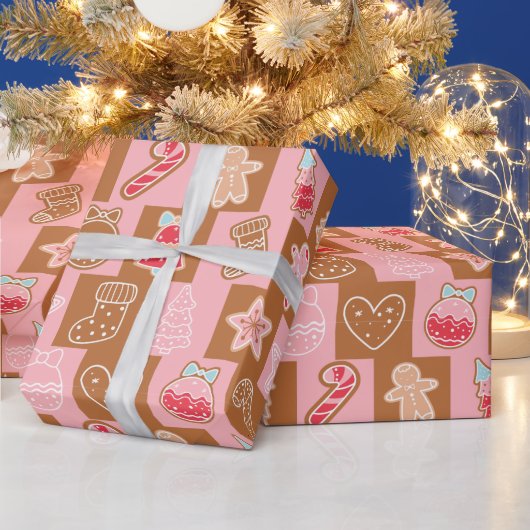 Roze en Bruin Schattige en Modern Kerstmis Cadeaupapier (Feestdagen)
