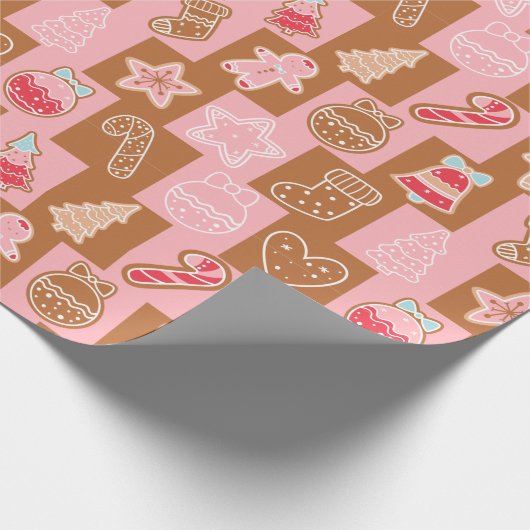 Roze en Bruin Schattige en Modern Kerstmis Cadeaupapier (Hoek)