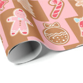 Roze en Bruin Schattige en Modern Kerstmis Cadeaupapier (Rol Hoek)