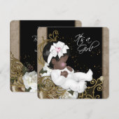 Roze en Bruine Afro-Amerikaanse Baby Girl Shower Kaart (Voorkant / Achterkant)